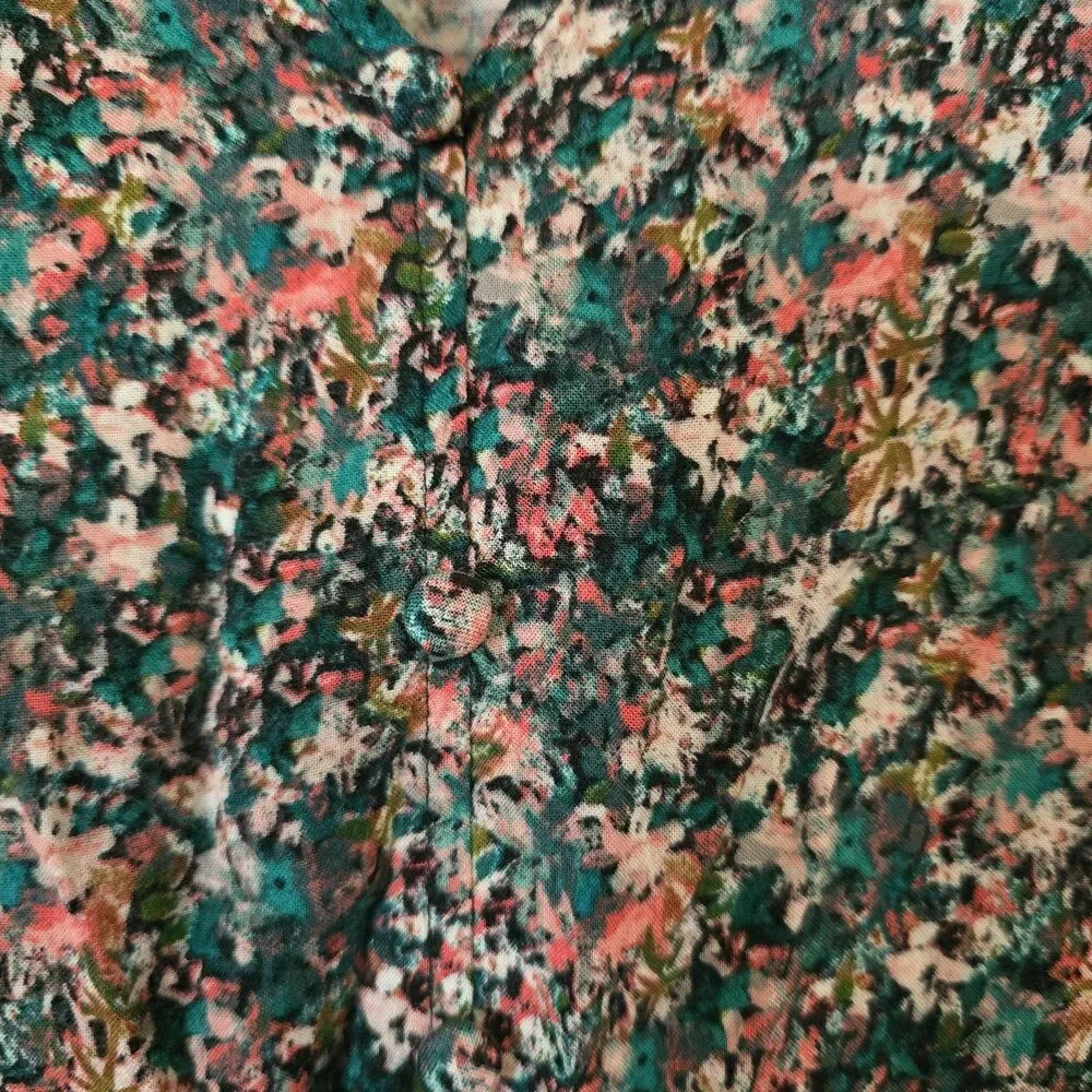 Nine West Floral Tiered Mini Dress Sleeveless V-Neck Pink Teal Black Women's Lrg